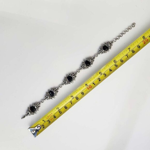 Vintage gothic black onyx chain mail bracelet ✦ Victorian Vampire style ✦ - Picture 8 of 12